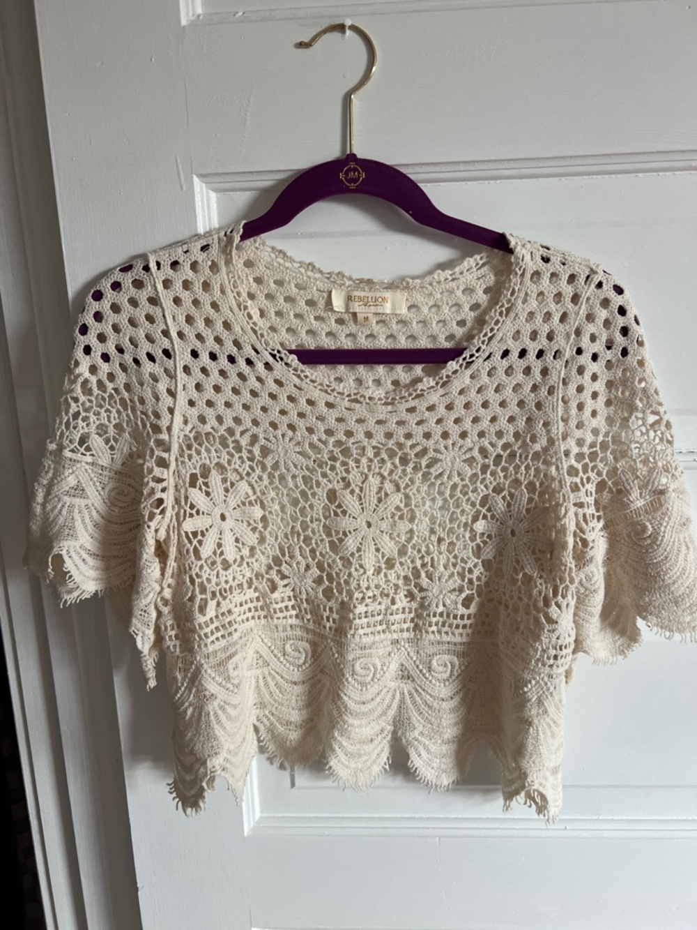 Rebellion Ivory Crochet Floral Crop Top